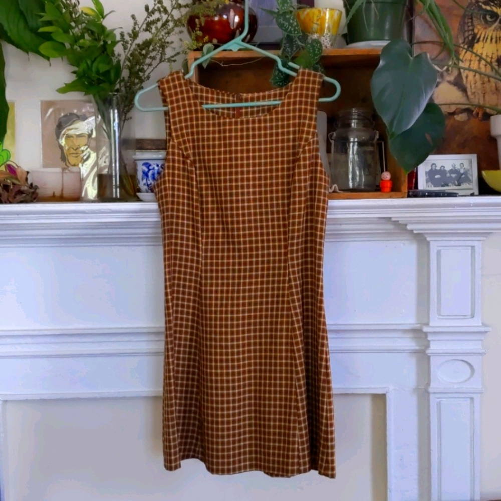 Vintage Jumper Dress Brown Plaid